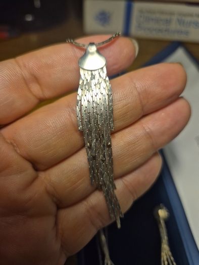 Rare Find. Vintage Sterling Silver Shimmering Tassel Neckace and Earrings