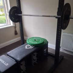 squat rack with weights and adjustable bench