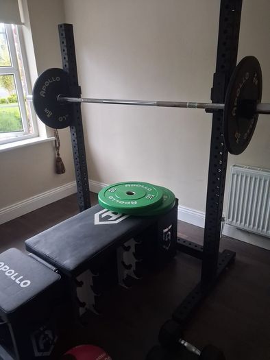 squat rack with weights and adjustable bench