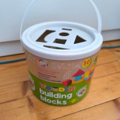 50pc Wooden Building Blocks with Shape Sorter Lid - New