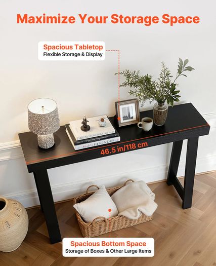 118 cm Console Table, Modern Desk Behind the Couch, Wooden Rectangle Entrance Desk, Narrow Long Sofa Table