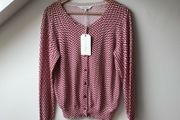 Part Two Chevron Knit Cardigan Sweater Red &amp; Cream New With Tags (Size L)