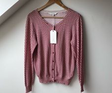 Part Two Chevron Knit Cardigan Sweater Red & Cream New With Tags (Size L)
