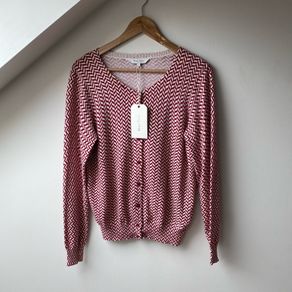 Part Two Chevron Knit Cardigan Sweater Red & Cream New With Tags (Size L)