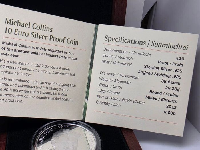 Ireland 2012 Silver and Gold Proof Coin Set Michael Collins 1890-1922 Commemorative Coins in Original Holder with COA