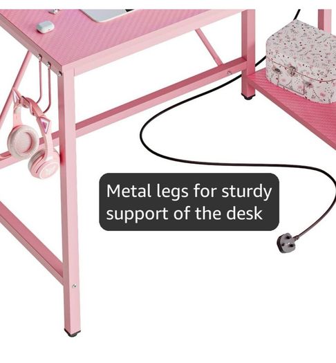 106.5CM L-Shaped Desk with Power Outlets & LED Lights