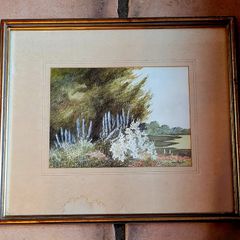Vintage 50s framed floral pastel painting