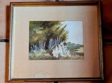 Vintage 50s framed floral pastel painting