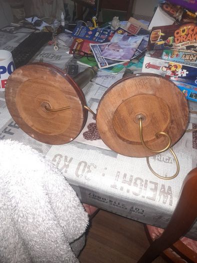Two Old Military Brass Shell Lamps on Mahogany Bases