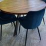 Solid 120cm round Acacia Dining Table & 4 Velvet Chairs. Image 8