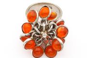 Carnelian Flower Cluster Silver Ring