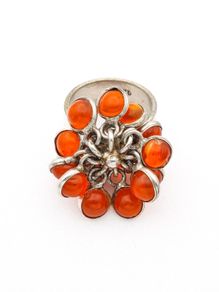 Carnelian Flower Cluster Silver Ring