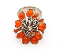 Carnelian Flower Cluster Silver Ring