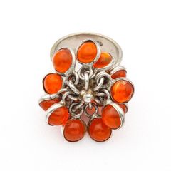 Carnelian Flower Cluster Silver Ring