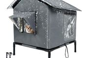Cat House Weatherproof with Aluminum Film Insulation, Large Feral Cat Shelter for Winter, Collapsible with Door, Easy to Assemble (Dark Grey)