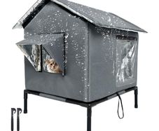 Cat House Weatherproof with Aluminum Film Insulation, Large Feral Cat Shelter for Winter, Collapsible with Door, Easy to Assemble (Dark Grey)