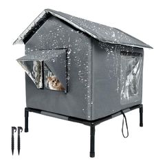 Cat House Weatherproof with Aluminum Film Insulation, Large Feral Cat Shelter for Winter, Collapsible with Door, Easy to Assemble (Dark Grey)