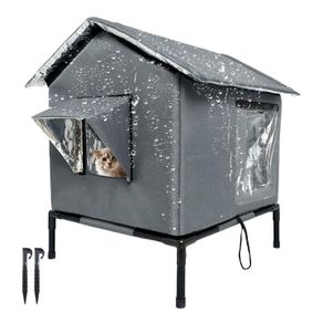 Cat House Weatherproof with Aluminum Film Insulation, Large Feral Cat Shelter for Winter, Collapsible with Door, Easy to Assemble (Dark Grey)