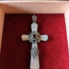 Unique item. Vintage Sterling Silver Mother of Pearl Cross. Hallmarked. Unique.