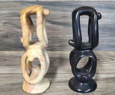 X2 Vintage Gymnastic Olympic Human Tower Figurine Stone White And  Black Sculpture Art