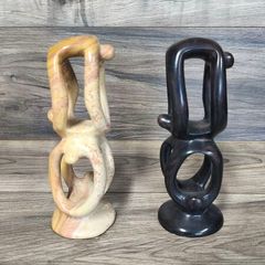 X2 Vintage Gymnastic Olympic Human Tower Figurine Stone White And  Black Sculpture Art
