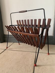 Atomic Teak & Metal Wire Magazine Rack