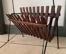 Atomic Teak & Metal Wire Magazine Rack
