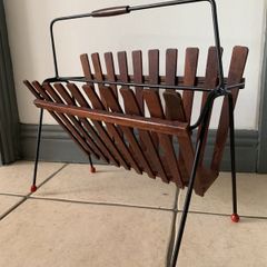 Atomic Teak & Metal Wire Magazine Rack
