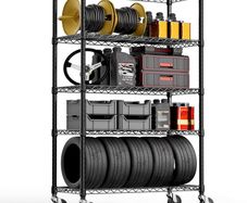 Steel Storage Shelving 5-Tier Utility Shelving Unit with Wheels, Steel Organizer Wire Rack for Home,Kitchen,Office,Garage, 45 x 120 x 192cm