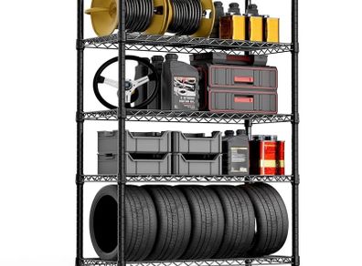 Steel Storage Shelving 5-Tier Utility Shelving Unit with Wheels, Steel Organizer Wire Rack for Home,Kitchen,Office,Garage, 45 x 120 x 192cm