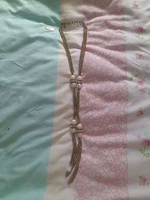 New with tags long gold necklace with demonte and pearl detail