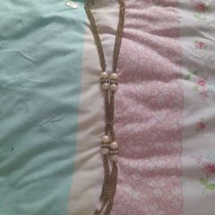 New with tags long gold necklace with demonte and pearl detail