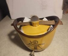 Vintage Japanese Pottery Tea Caddy Pot with Ship Design IN GOOD CONDITION.