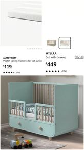 IKEA MYLLRA cot & toddler bed blue/turquoise
