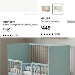 IKEA MYLLRA cot & toddler bed blue/turquoise