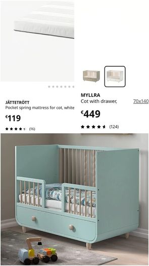 IKEA MYLLRA cot & toddler bed blue/turquoise