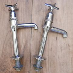 Vintage Chromed Brass Taps, tall, Basin/sink, Complete