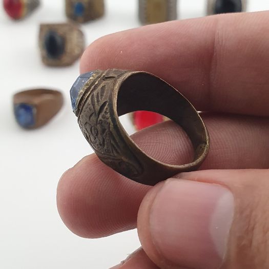 15 Antique Style Brass Rings Mixed Stone & Colourful Glass Accents