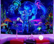 Glow in the Dark Tapestry, Trippy Tapestry Wall Tapestry Bedroom, UV Tapestry Wall Hanging, Aesthetic Tapestry Home Decorationfor Living Roombedroom 150 cm x 130 cm (FREE POSTAGE)