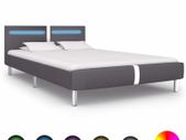 Bed Frame with LED Grey Faux Leather 135x190 cm
