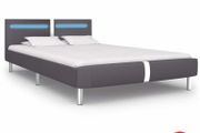 Bed Frame with LED Grey Faux Leather 135x190 cm