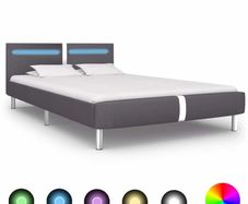 Bed Frame with LED Grey Faux Leather 135x190 cm