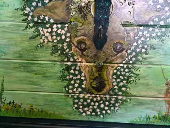 original hand painted wooden chest
