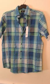 New blue check short sleeves shirt tag attached