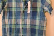 New blue check short sleeves shirt tag attached