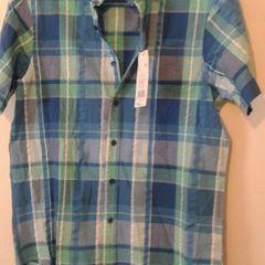 New blue check short sleeves shirt tag attached