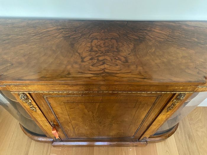 Antique Victorian Inlaid Credenza in Burr Walnut, 1860
