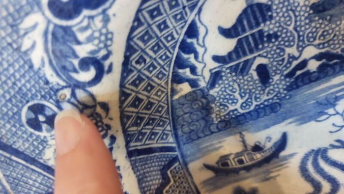 Beautiful Antique Blue and White Transferware Willow Pattern Large Platter, Unknown Maker, Circa 1860's, Most Likely Staffordshire Made
