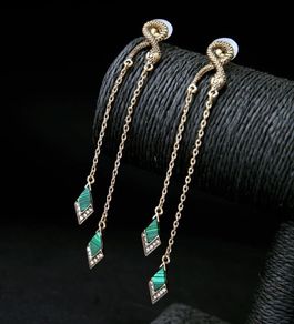 Snake Serpent Drop Gold Earrings