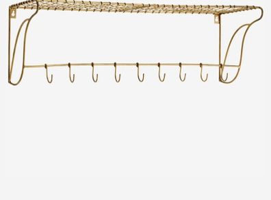 Danish interior design antique brass shelf with hooks